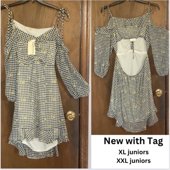 3/$33 rewind dress check flower print cut out in back w ruffle XL jrs - Picture 4 of 17